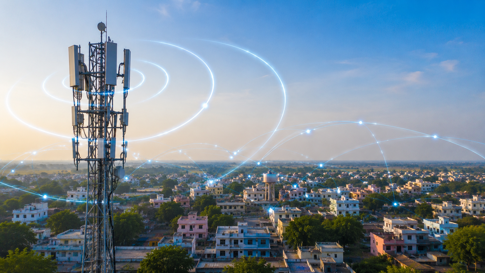 5G टेलीकॉम टावर छोटे शहर में