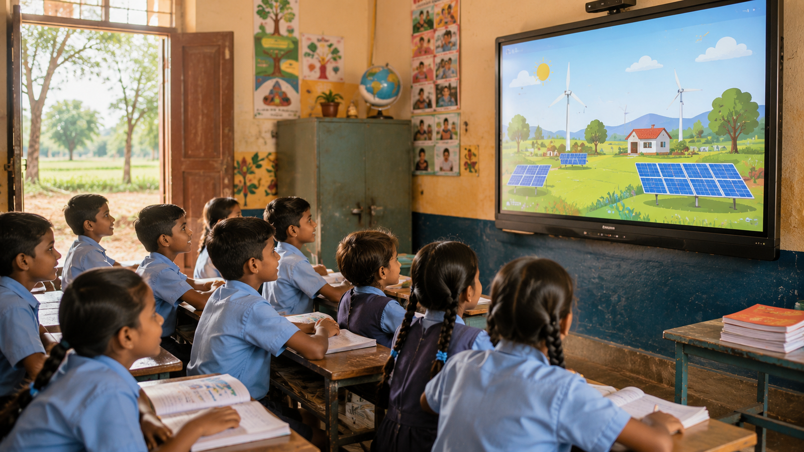 सरकारी स्कूल डिजिटल स्मार्ट बोर्ड क्लासरूम